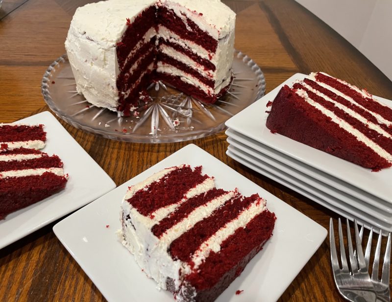 Red velvet cake with frosting